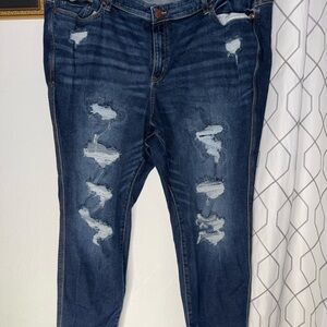 Lane Bryant Dark Blue Distressed Boyfriend Jeans